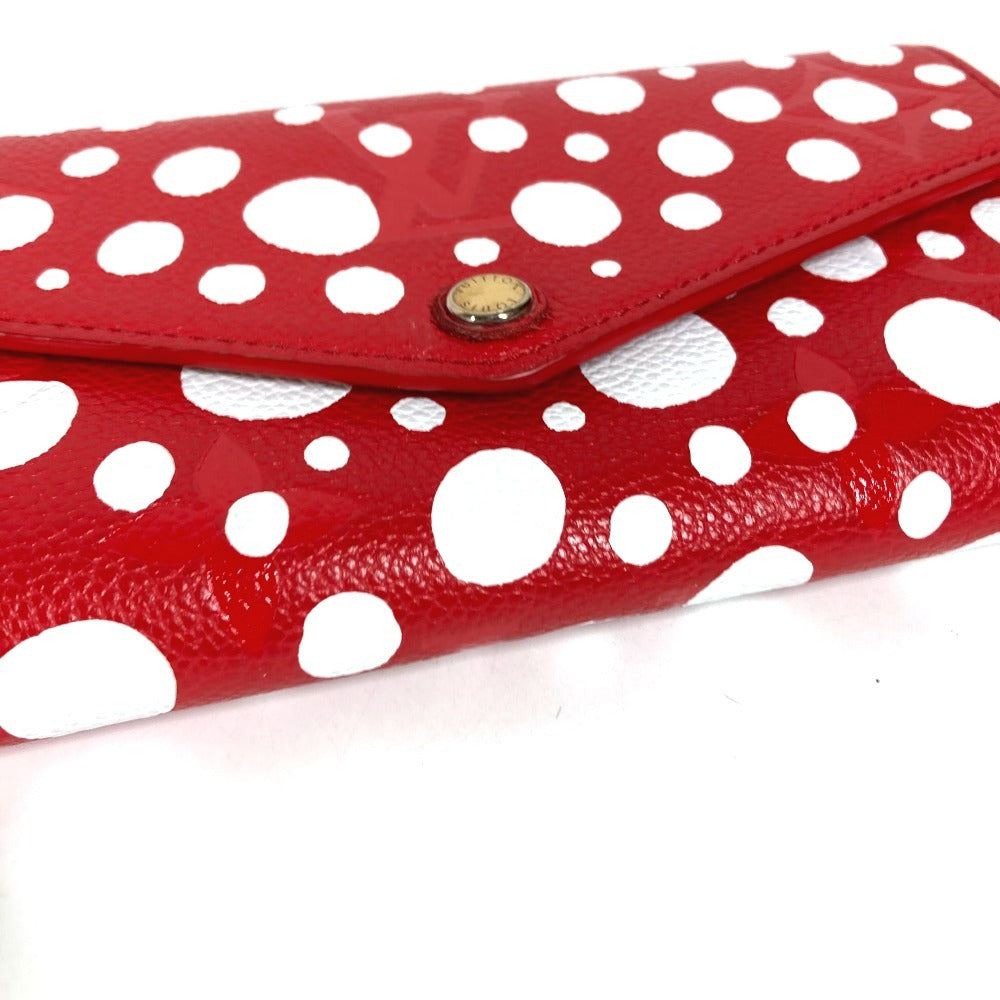 LOUIS VUITTON M81909 モノグラム LV × YK 草間彌生 ポルトフォイユ サラ NM 草間彌生 ドット 水玉 2つ折り フラップ 長財布 レザー ユニセックス レッド