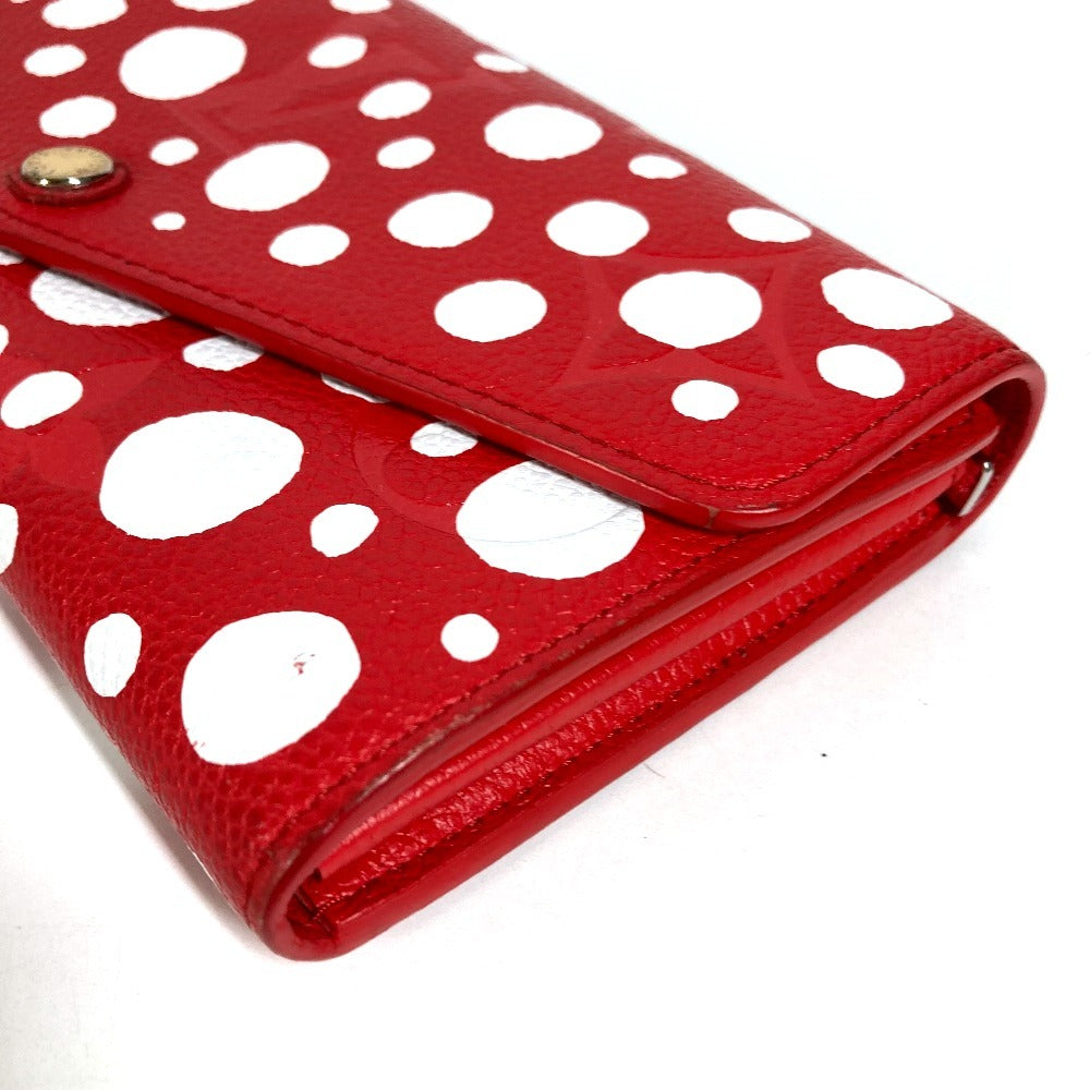 LOUIS VUITTON M81909 モノグラム LV × YK 草間彌生 ポルトフォイユ サラ NM 草間彌生 ドット 水玉 2つ折り フラップ 長財布 レザー ユニセックス レッド