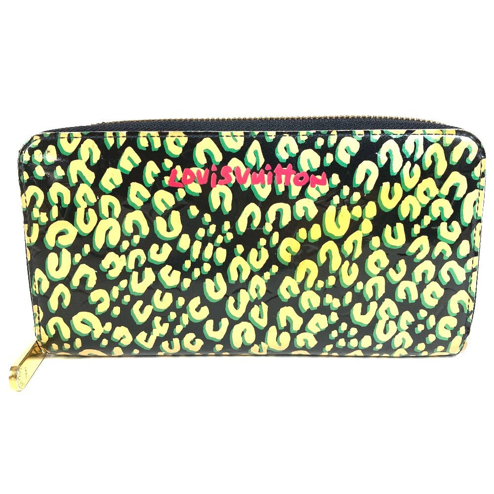 LOUIS VUITTON M91475 ヴェルニレオパード 豹 ヒョウ柄 ジッピーウォレット ロングウォレット ラウンドファスナー 長財布 パテントレザー ユニセックス ブラック