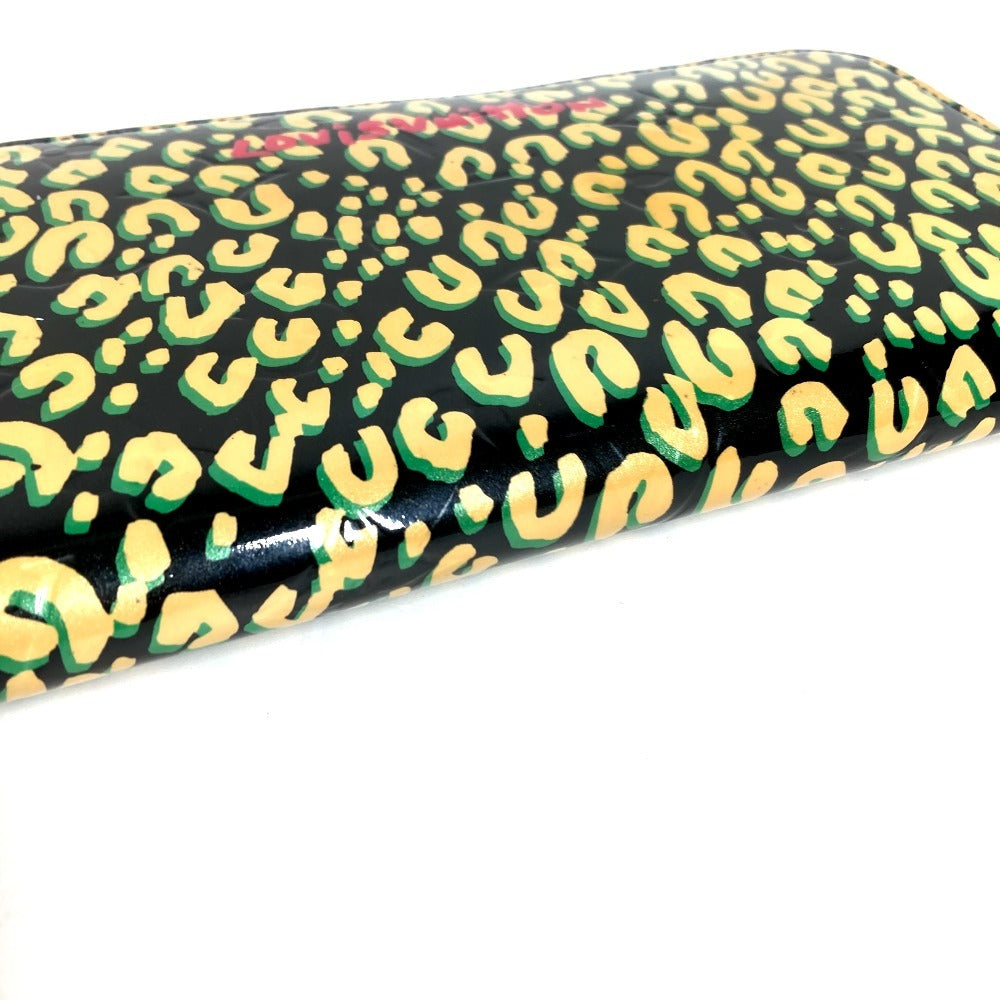 LOUIS VUITTON M91475 ヴェルニレオパード 豹 ヒョウ柄 ジッピーウォレット ロングウォレット ラウンドファスナー 長財布 パテントレザー ユニセックス ブラック