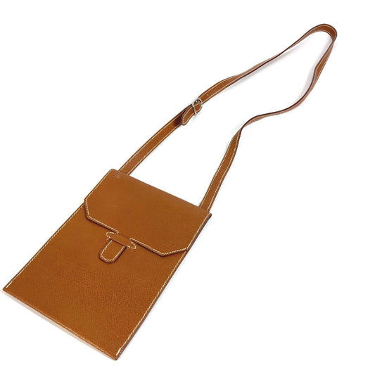 HERMES ヴィンテージ アメリ 斜め掛け ポシェット フラップ ショルダーバッグ レザー ユニセックス ブラウン