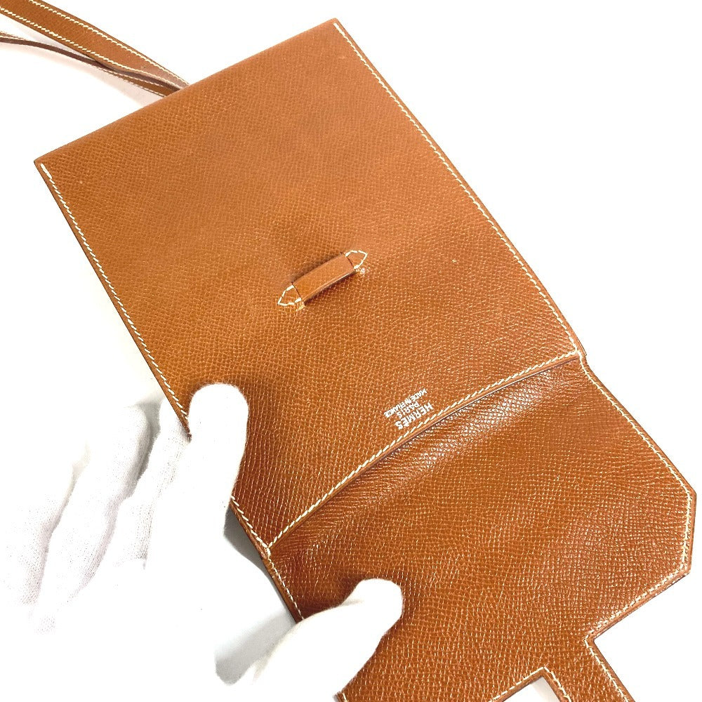 HERMES ヴィンテージ アメリ 斜め掛け ポシェット フラップ ショルダーバッグ レザー ユニセックス ブラウン