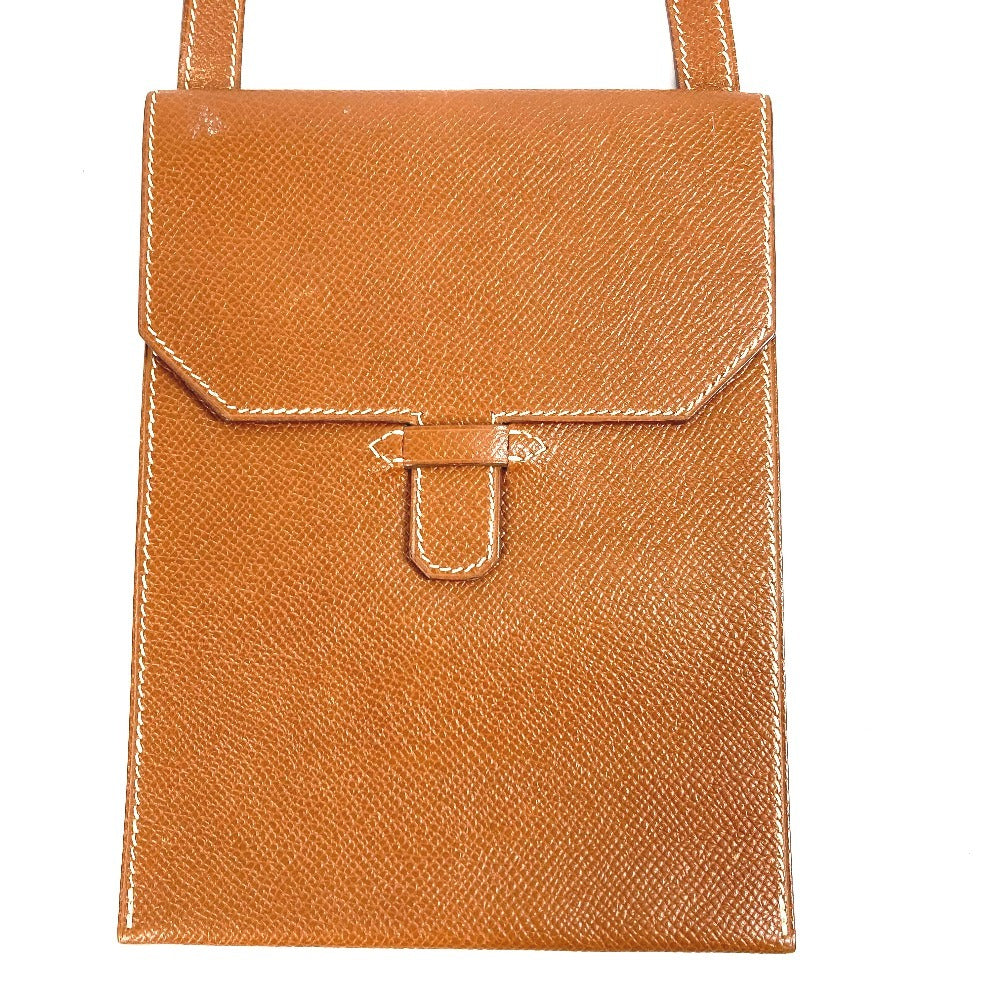 HERMES ヴィンテージ アメリ 斜め掛け ポシェット フラップ ショルダーバッグ レザー ユニセックス ブラウン