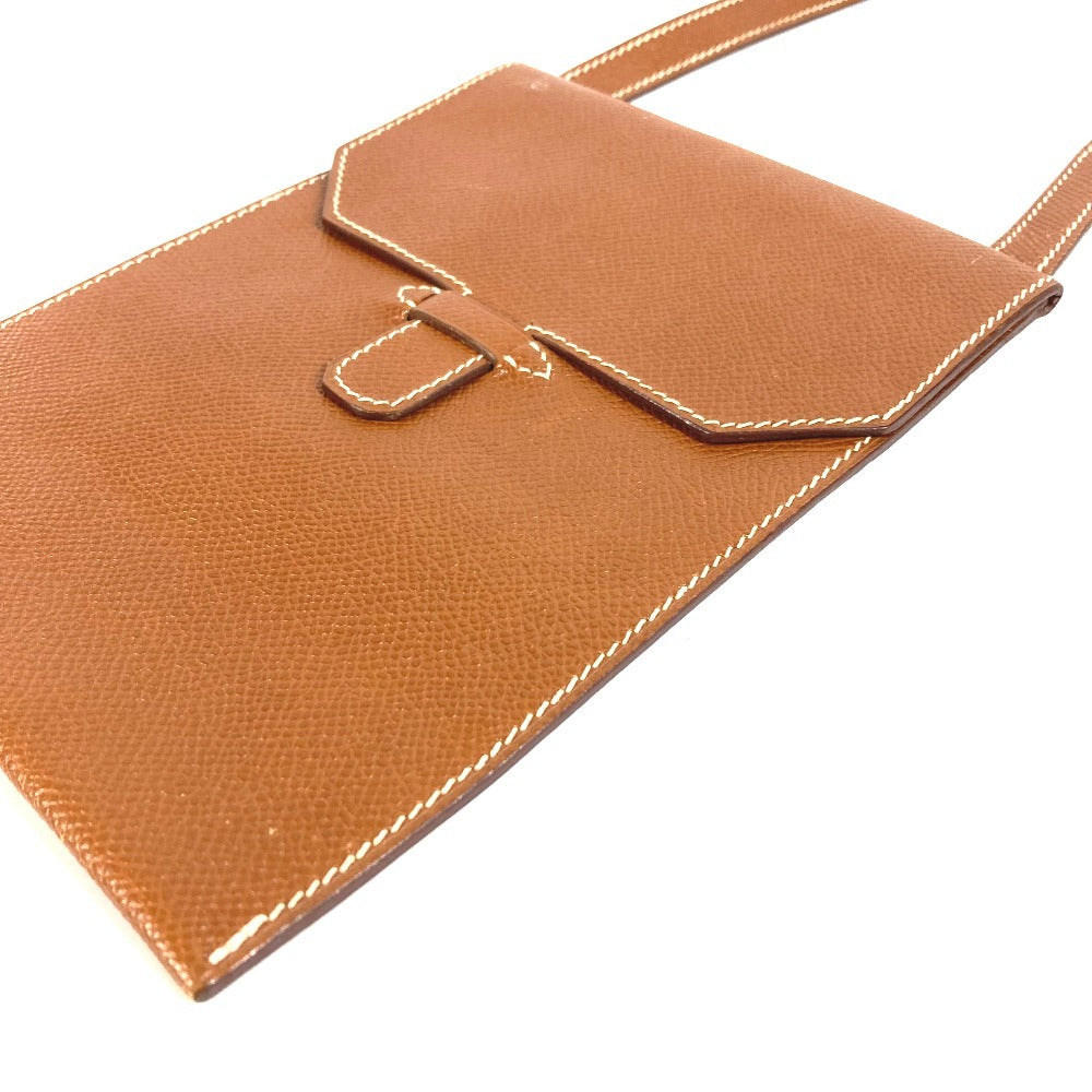 HERMES ヴィンテージ アメリ 斜め掛け ポシェット フラップ ショルダーバッグ レザー ユニセックス ブラウン