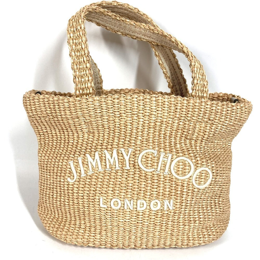 JIMMY CHOO Logo Bag Tote Bag Summer Bag Beach Bag Basket Bag Handbag Raffia Unisex Beige