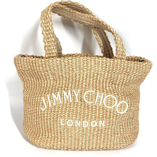 JIMMY CHOO Logo Bag Tote Bag Summer Bag Beach Bag Basket Bag Handbag Raffia Unisex Beige