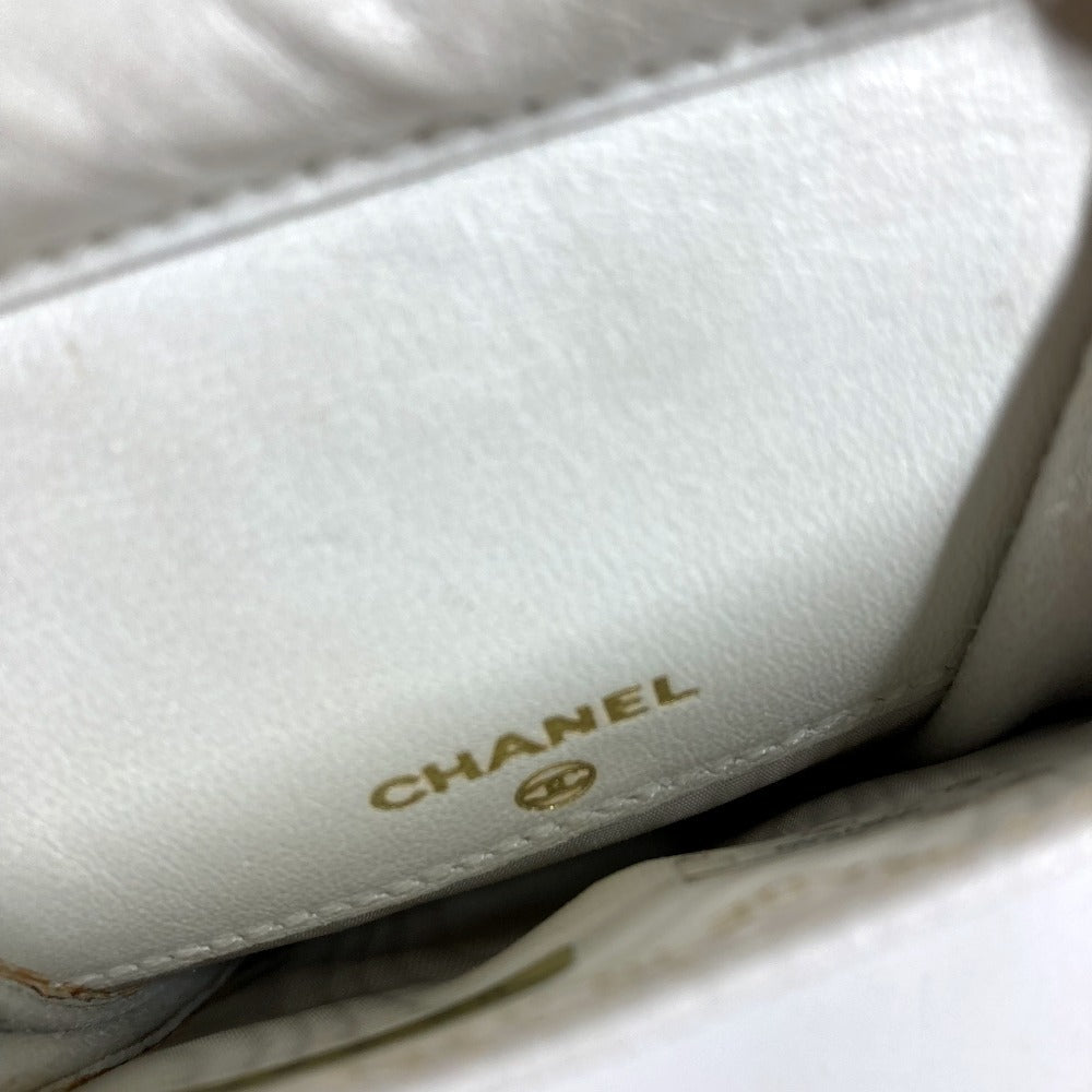 CHANEL ヴィンテージ CC ココマーク ロゴ チェーン 斜め掛け ポシェット フラップ 携帯ポーチ ショルダーバッグ キャビアスキン ユニセックス ホワイト