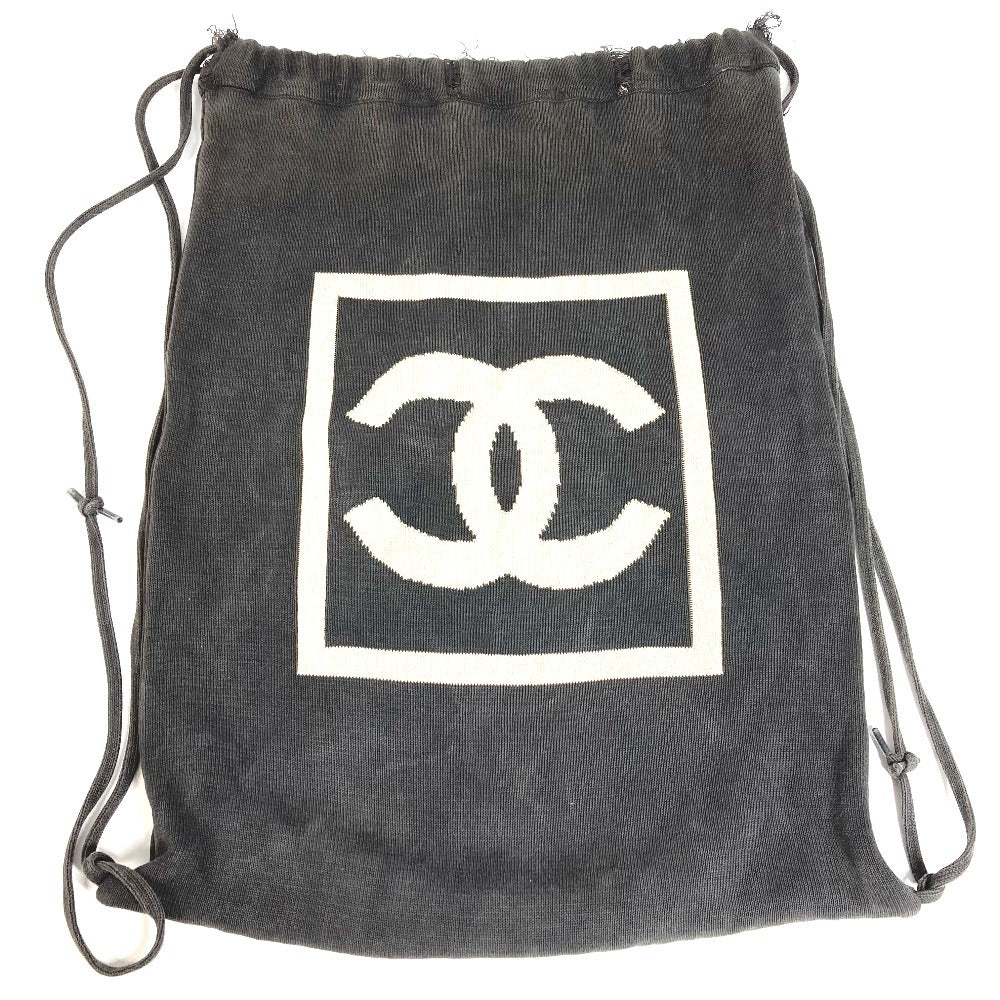 CHANEL スポーツ CC ココマーク ロゴ ナップサック バックパック ニット カバン リュックサック コットン ユニセックス ブラック