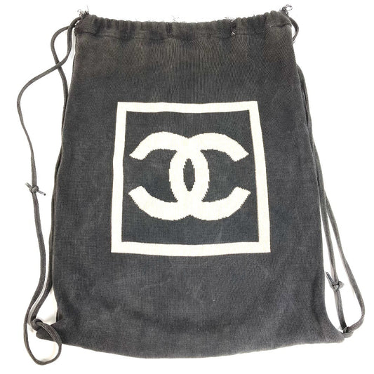 CHANEL Sport CC Coco Mark Logo Drawstring Backpack Knit Bag Backpack Cotton Unisex Black