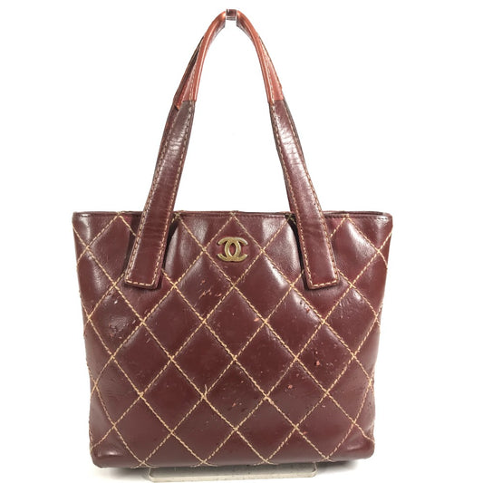 CHANEL マトラッセ キルティング ワイルドステッチ CC ココマーク ロゴ ハンドバッグ カバン トートバッグ レザー ユニセックス ワインレッド系