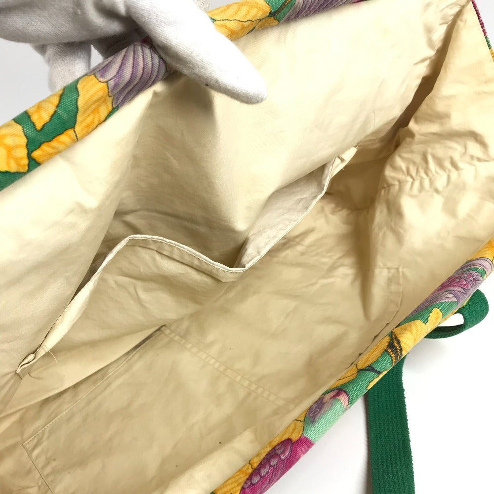 HERMES Vintage Bird Pattern Floral Pattern Bag Tote Bag Shoulder Bag Cotton Unisex Green