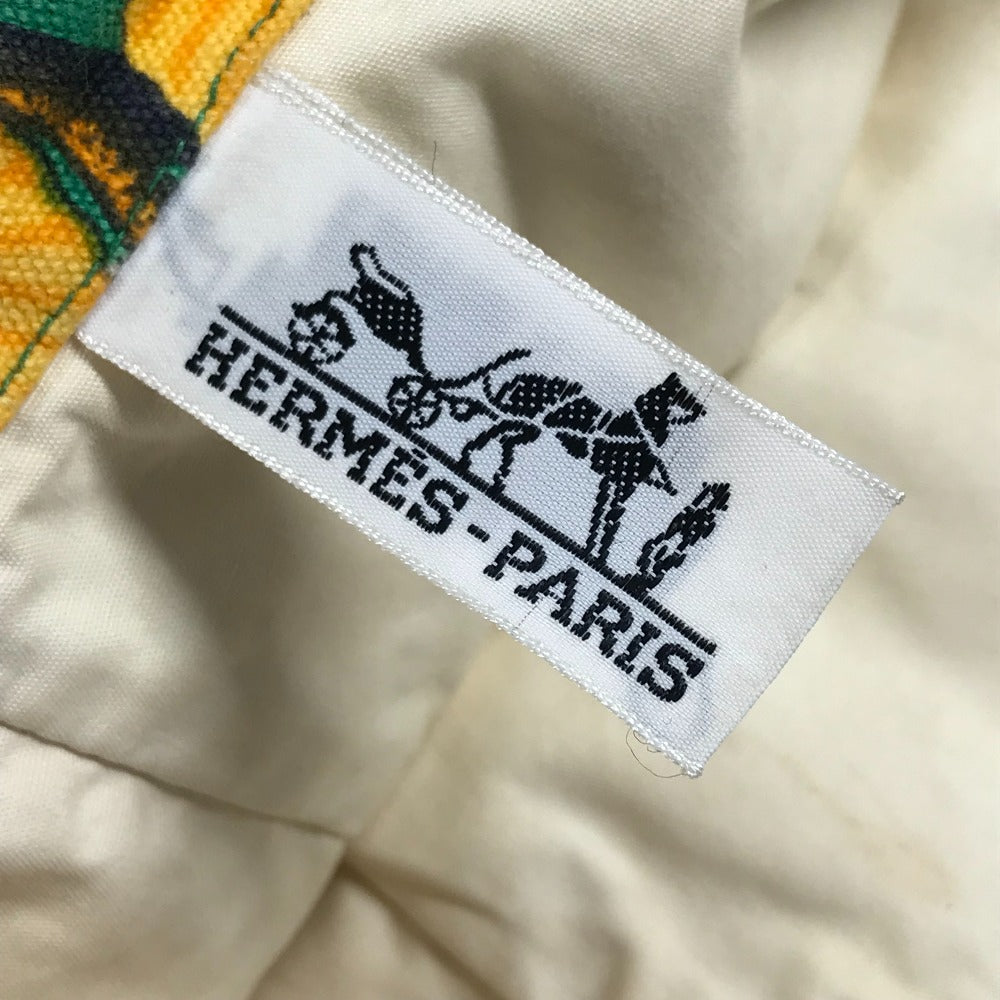 HERMES Vintage Bird Pattern Floral Pattern Bag Tote Bag Shoulder Bag Cotton Unisex Green
