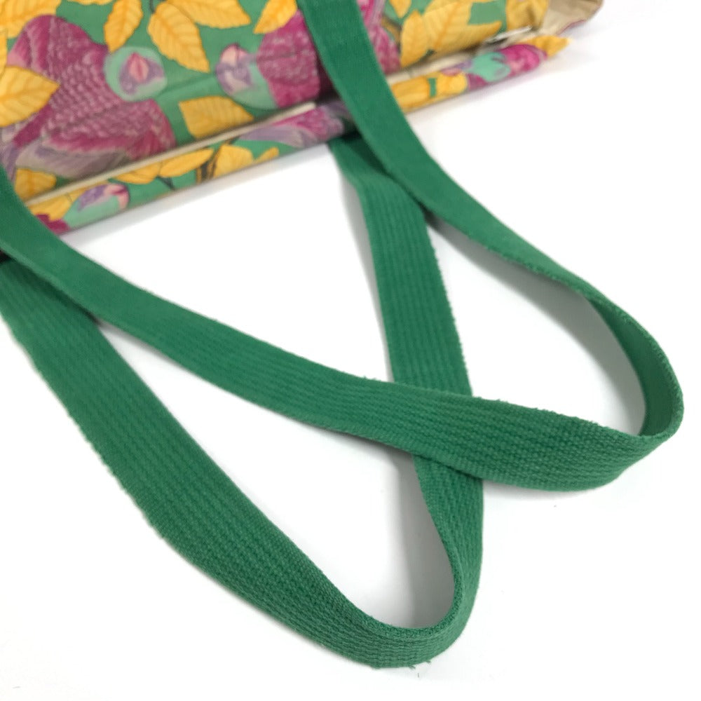 HERMES Vintage Bird Pattern Floral Pattern Bag Tote Bag Shoulder Bag Cotton Unisex Green