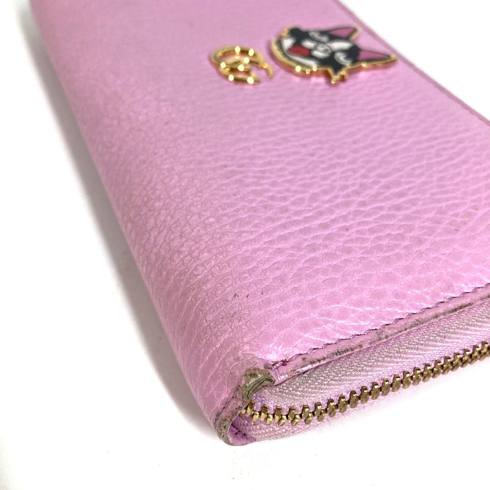 GUCCI 499337 BOSCO Long Wallet Round Zipper Leather Unisex Pink