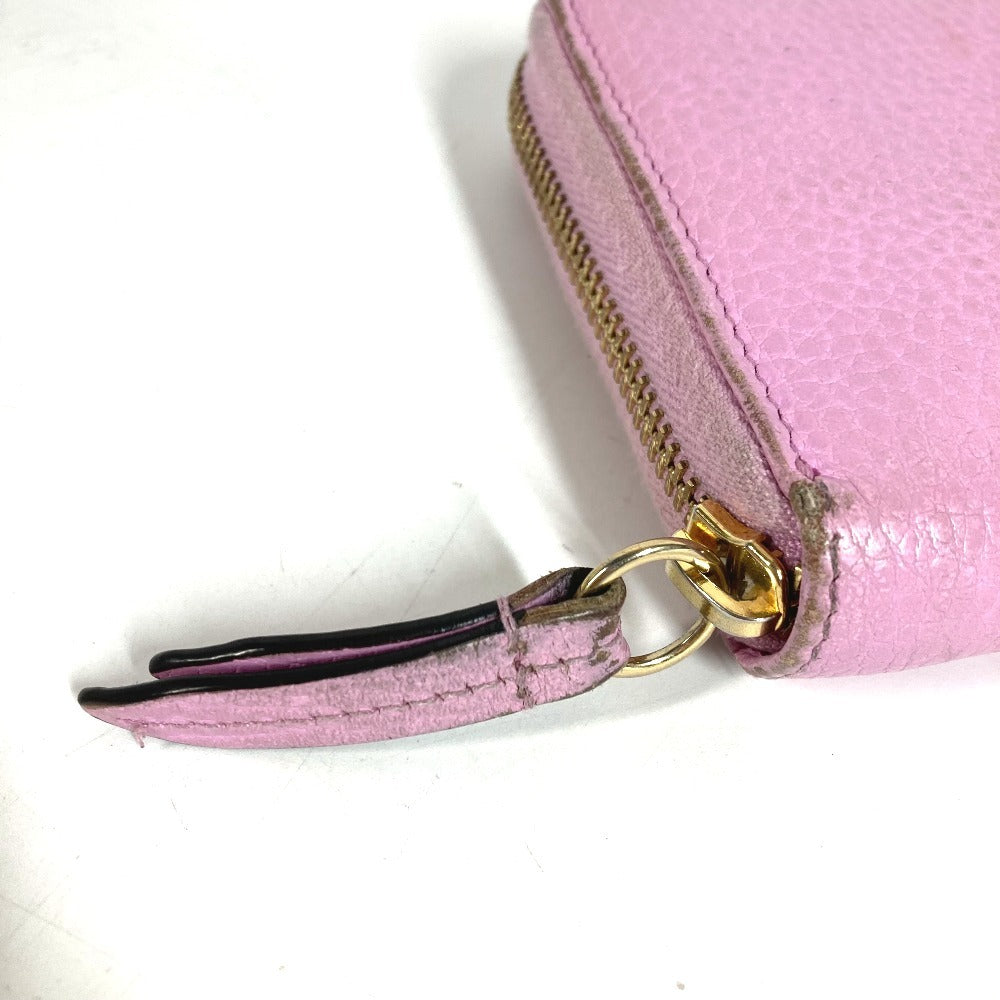 GUCCI 499337 BOSCO Long Wallet Round Zipper Leather Unisex Pink
