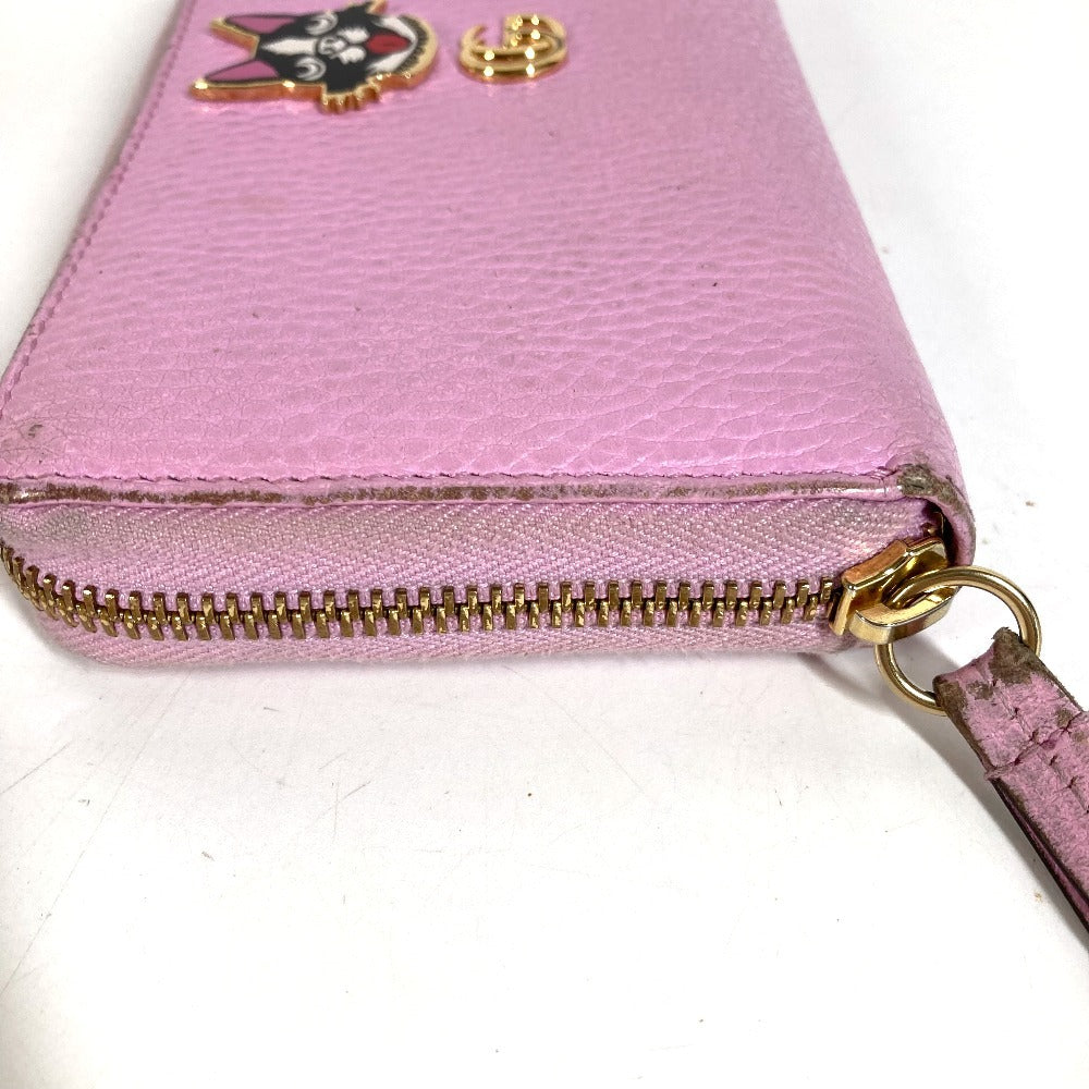 GUCCI 499337 BOSCO Long Wallet Round Zipper Leather Unisex Pink