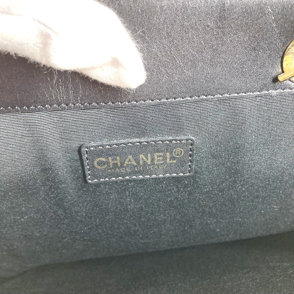 CHANEL ヴィンテージ CC ココマーク ロゴ フラットショッパー カバン チェーンバッグ 肩掛け トートバッグ Wチェーン ショルダーバッグ レザー/キャンバス ユニセックス ブラック