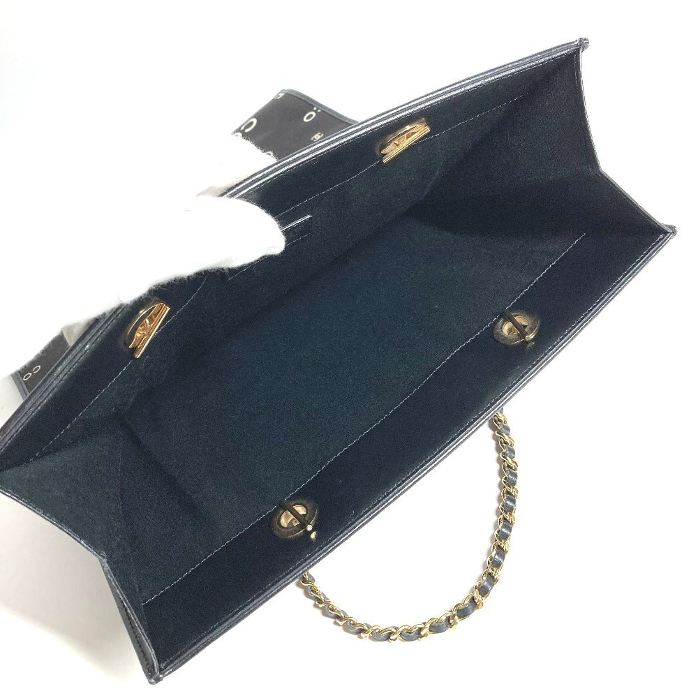 CHANEL ヴィンテージ CC ココマーク ロゴ フラットショッパー カバン チェーンバッグ 肩掛け トートバッグ Wチェーン ショルダーバッグ レザー/キャンバス ユニセックス ブラック