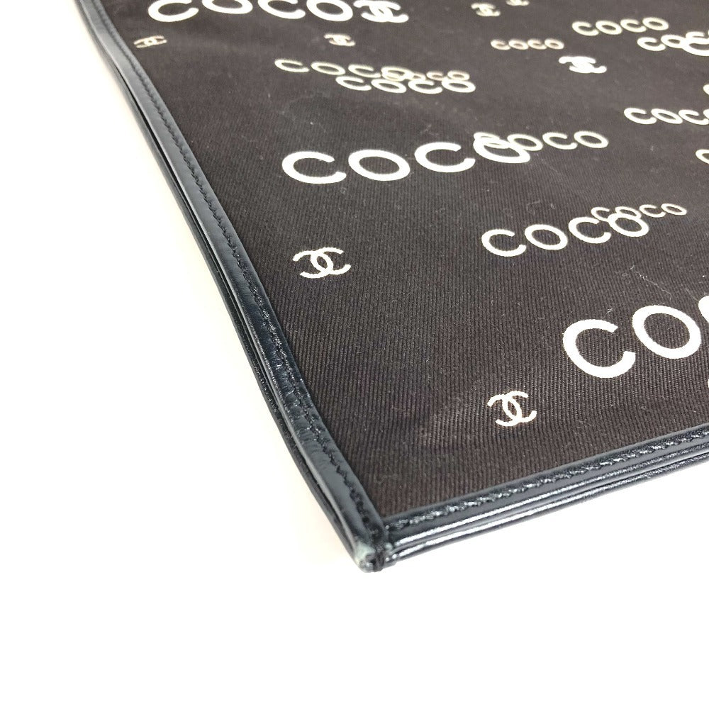 CHANEL ヴィンテージ CC ココマーク ロゴ フラットショッパー カバン チェーンバッグ 肩掛け トートバッグ Wチェーン ショルダーバッグ レザー/キャンバス ユニセックス ブラック