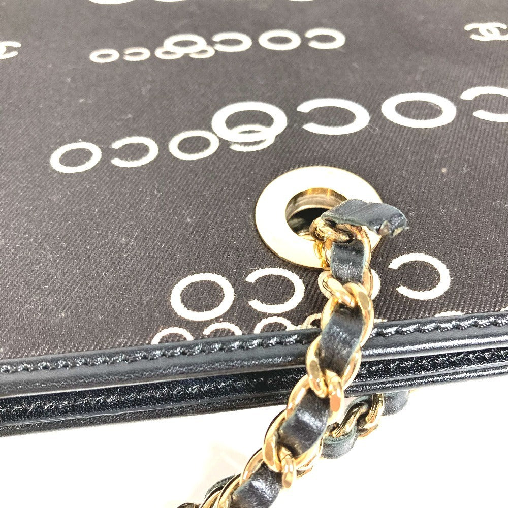 CHANEL ヴィンテージ CC ココマーク ロゴ フラットショッパー カバン チェーンバッグ 肩掛け トートバッグ Wチェーン ショルダーバッグ レザー/キャンバス ユニセックス ブラック