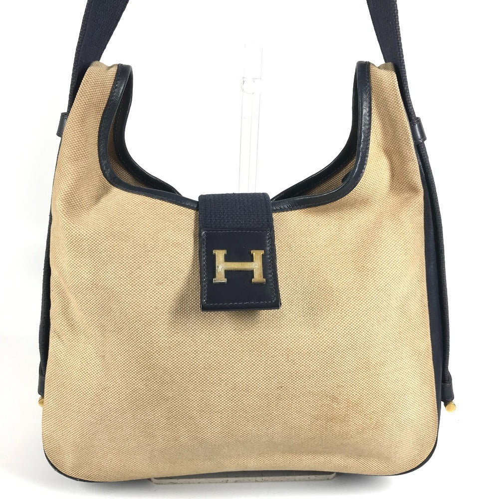 HERMES ヴィンテージ サコ カバン 肩掛け ポーチ付き ショルダーバッグ レザー/キャンバス ユニセックス ベージュ