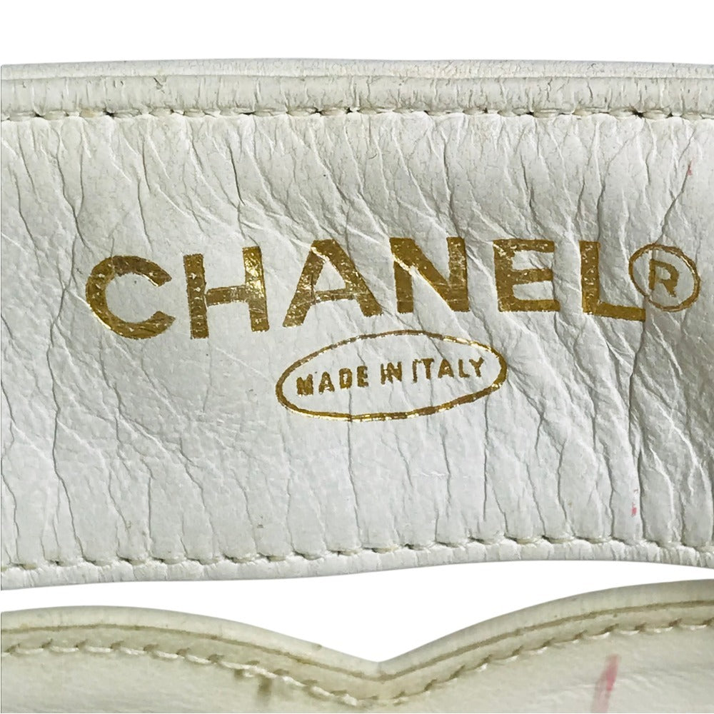 CHANEL ヴィンテージ CC ココマーク ロゴ トリプルココ Wチェーン カバン 肩掛け トートバッグ ポーチ付き ショルダーバッグ ビニール/レザー ユニセックス ホワイト