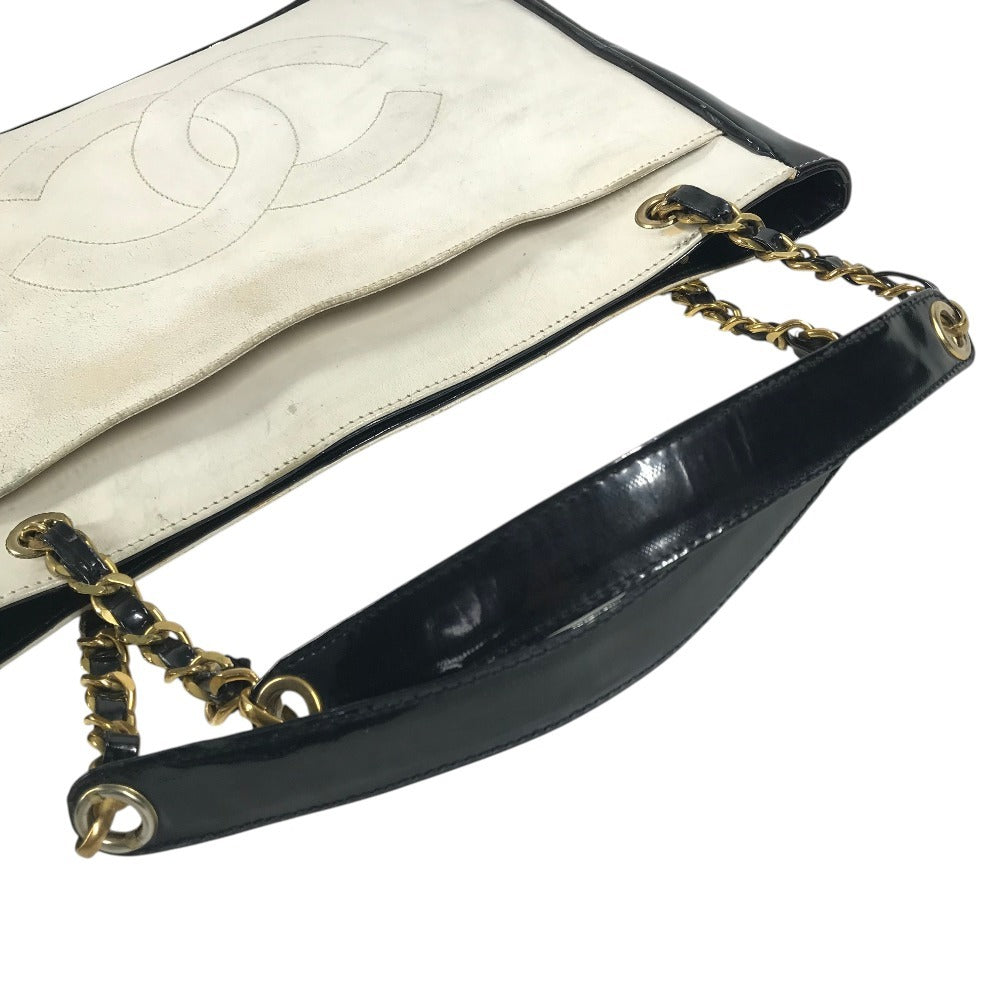 CHANEL ヴィンテージ CC ココマーク ロゴ Wチェーン カバン ハンドバッグ 肩掛け チェーンバッグ ショルダーバッグ パテントレザー レディース ブラック