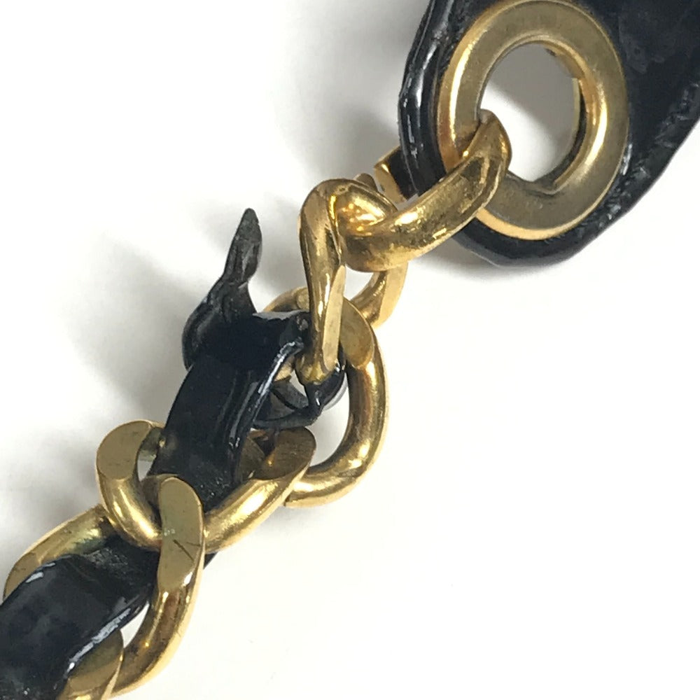 CHANEL ヴィンテージ CC ココマーク ロゴ Wチェーン カバン ハンドバッグ 肩掛け チェーンバッグ ショルダーバッグ パテントレザー レディース ブラック