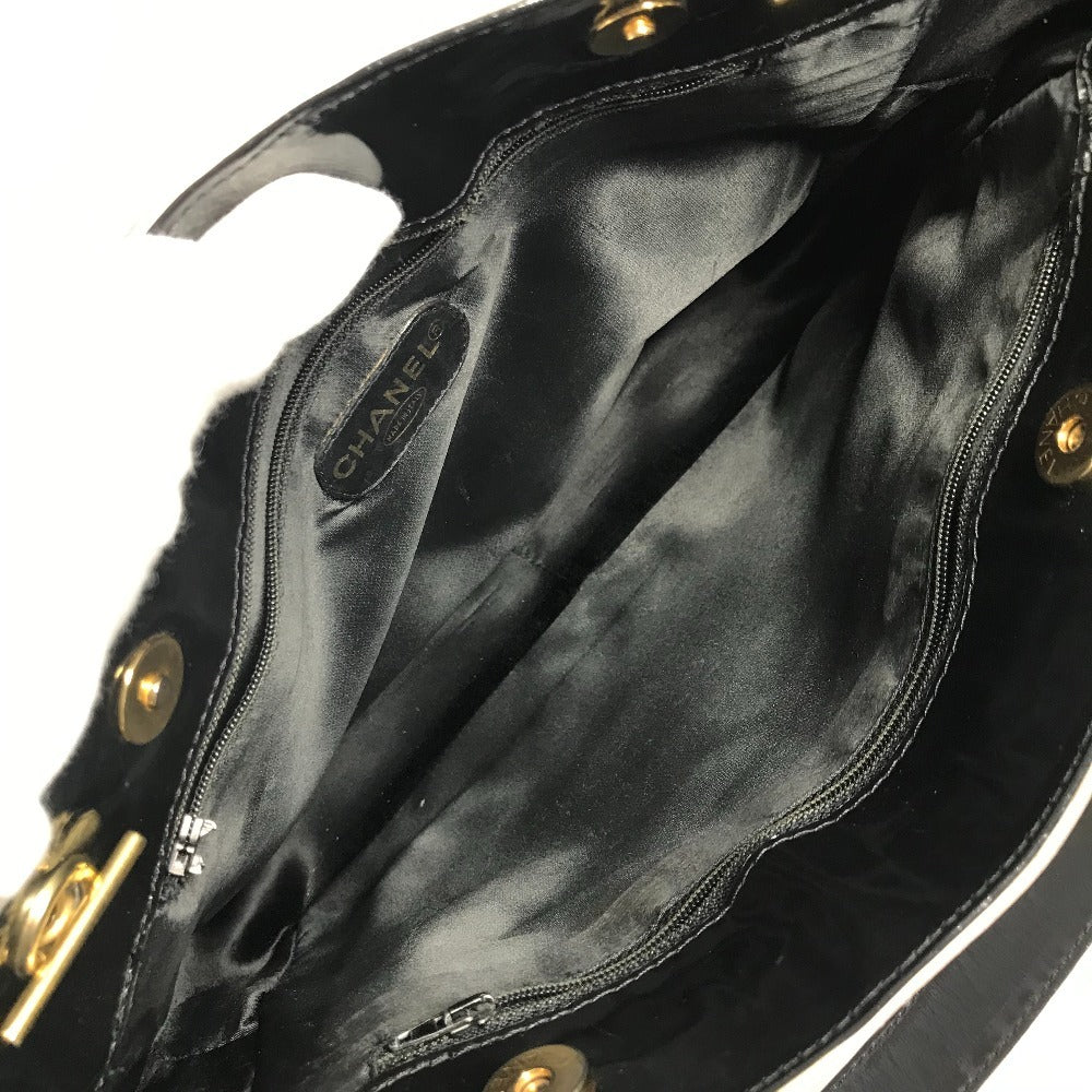 CHANEL ヴィンテージ CC ココマーク ロゴ Wチェーン カバン ハンドバッグ 肩掛け チェーンバッグ ショルダーバッグ パテントレザー レディース ブラック
