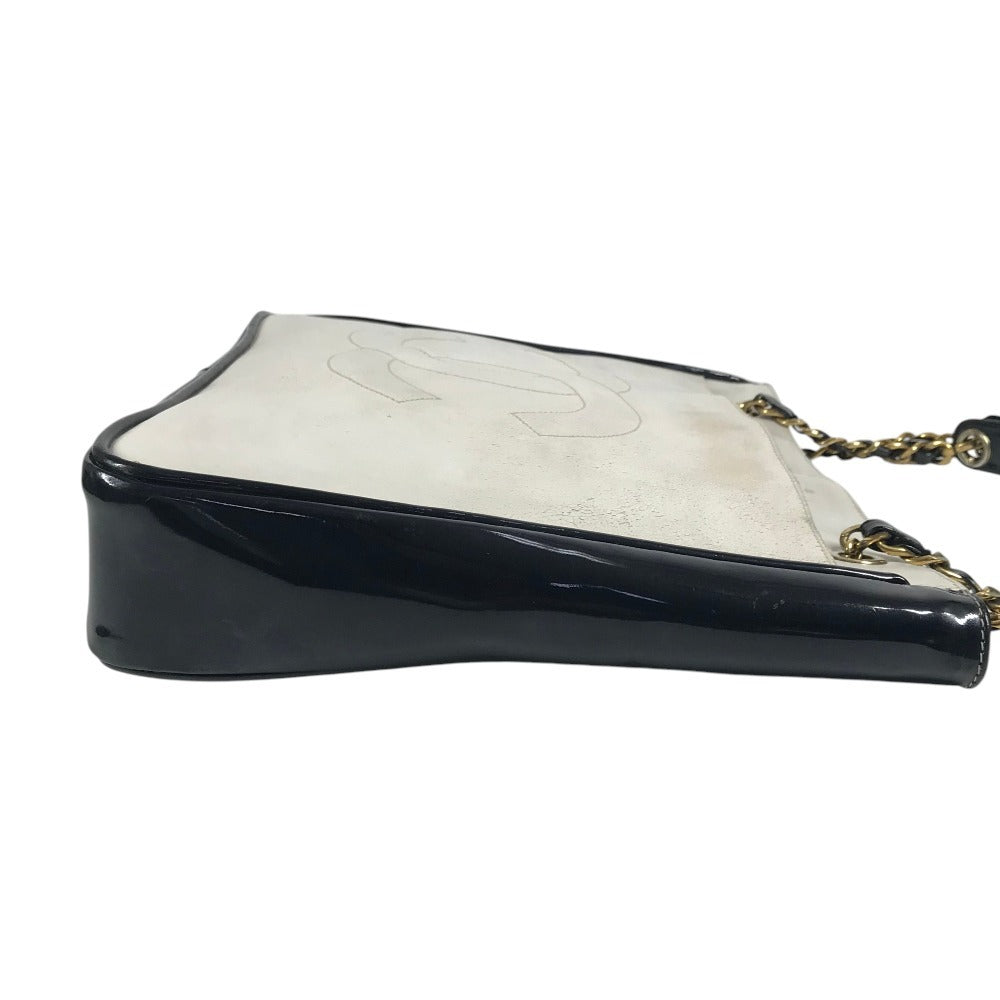 CHANEL ヴィンテージ CC ココマーク ロゴ Wチェーン カバン ハンドバッグ 肩掛け チェーンバッグ ショルダーバッグ パテントレザー レディース ブラック