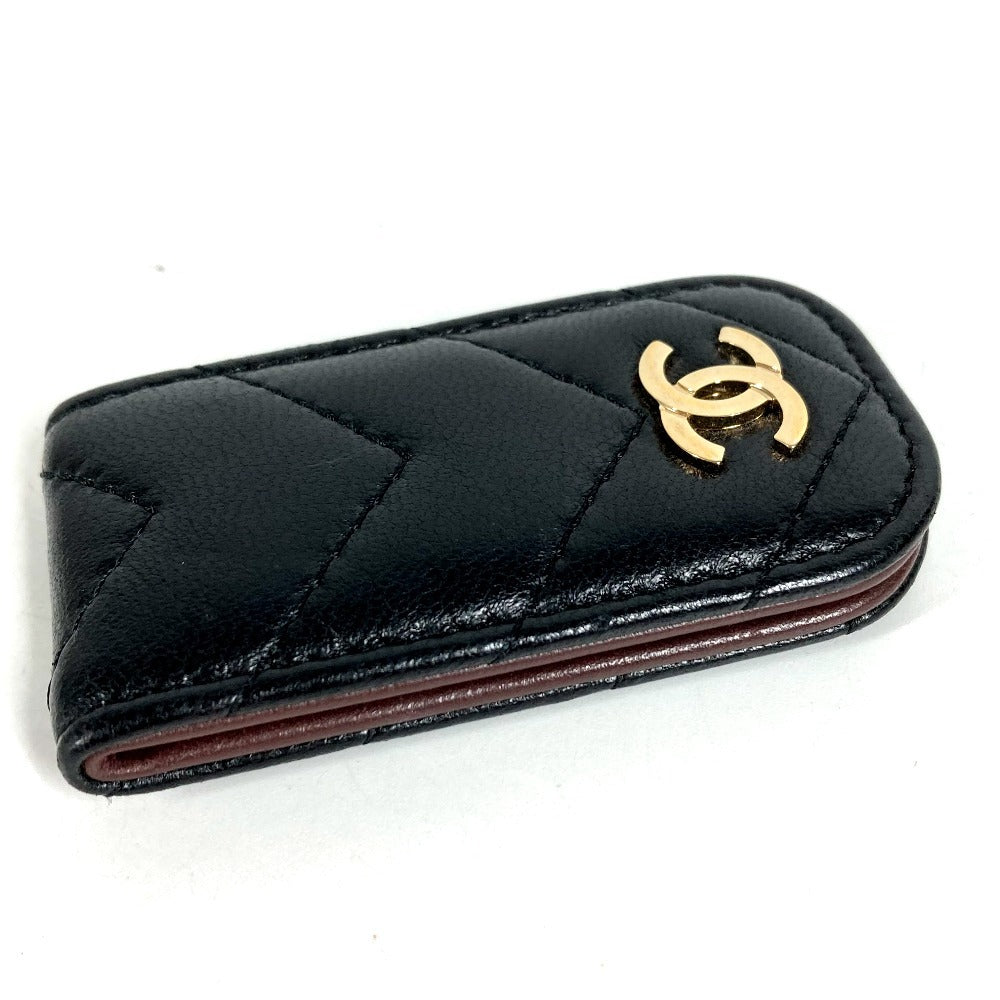 CHANEL CC ココマーク ロゴ Vステッチ 財布 札ばさみ マネークリップ レザー ユニセックス ブラック