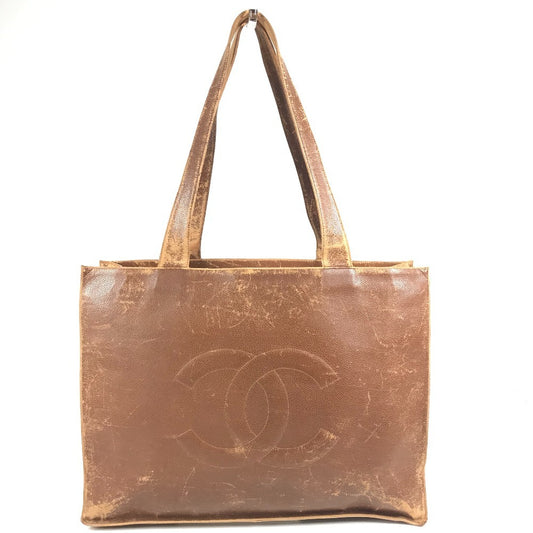 CHANEL ヴィンテージ CC ココマーク ロゴ デカココ ビッグ カバン トートバッグ 肩掛け ショルダーバッグ レザー ユニセックス ブラウン
