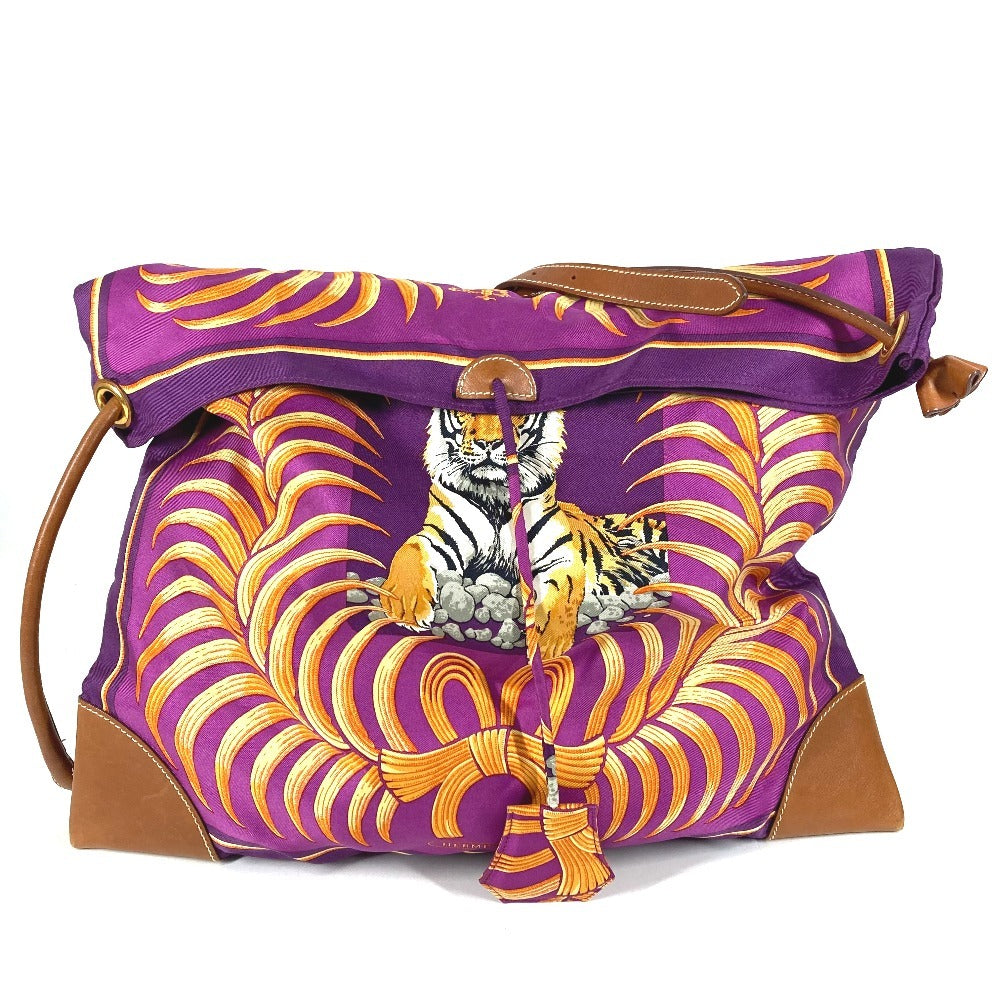 HERMES タイガー 虎 シルキーシティMM シルキーシティ MM カバン 斜め掛け ポーチ付き ショルダーバッグ シルク ユニセックス パープル