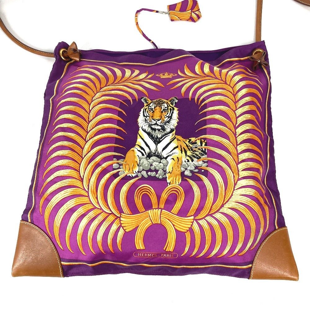 HERMES タイガー 虎 シルキーシティMM シルキーシティ MM カバン 斜め掛け ポーチ付き ショルダーバッグ シルク ユニセックス パープル