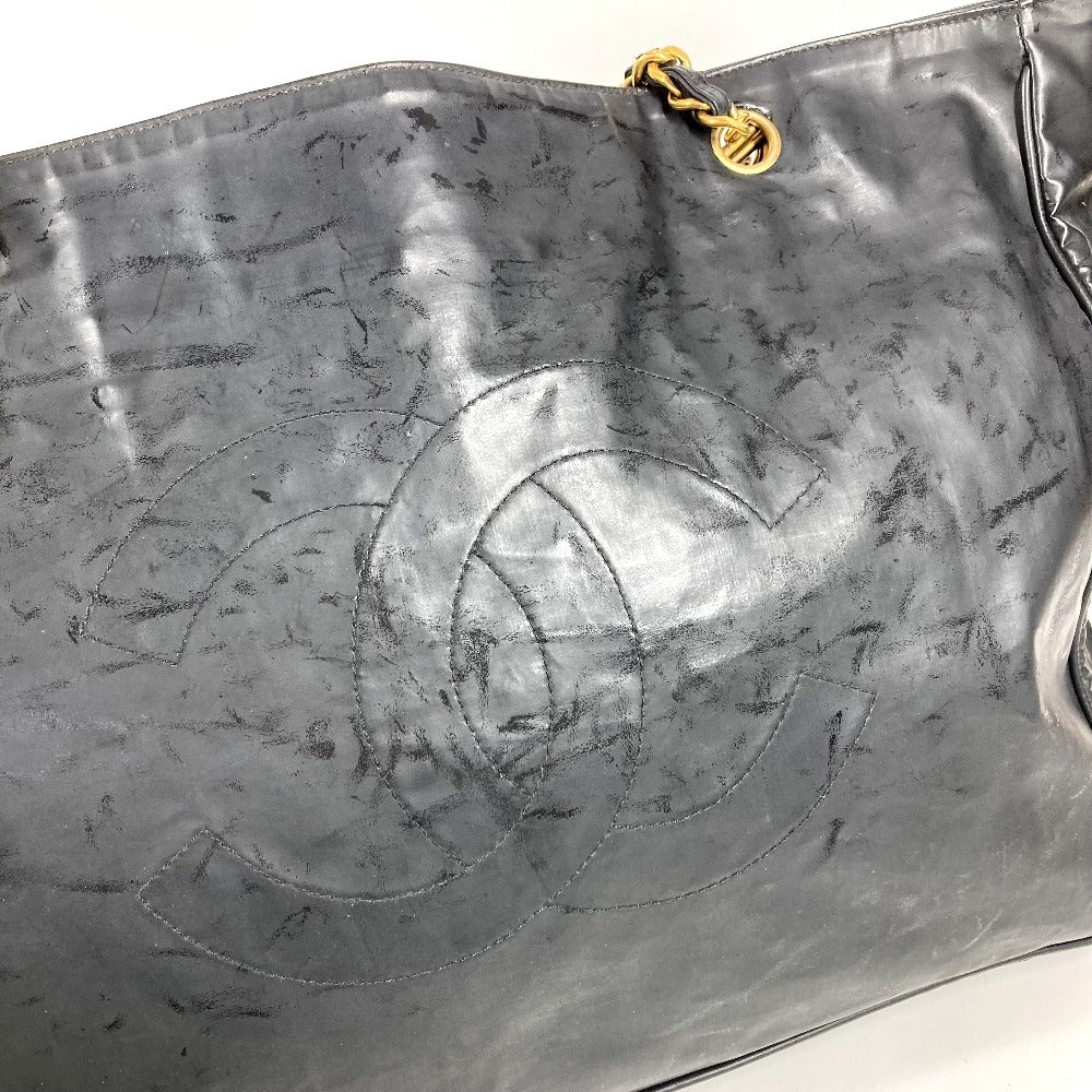 CHANEL ヴィンテージ CC ココマーク ロゴ カバン 肩掛け トートバッグ Wチェーンバッグ ショルダーバッグ コーティングキャンバス ユニセックス ブラック