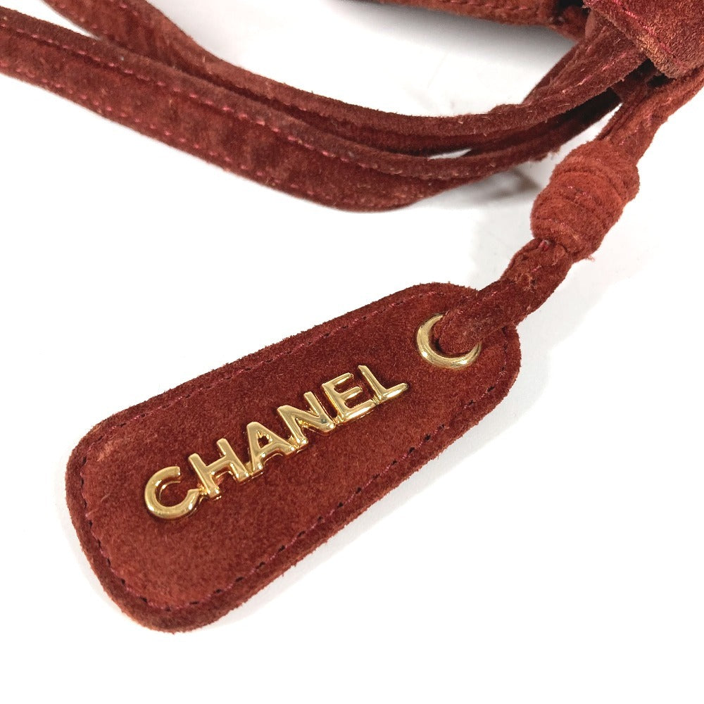 CHANEL ヴィンテージ ロゴ 巾着 カバン 肩掛け ハンドバッグ ショルダーバッグ スエード ユニセックス レッド