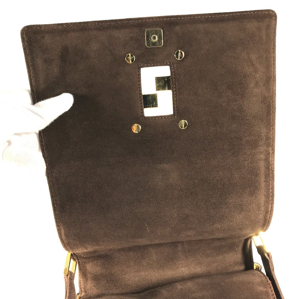 FENDI ヴィンテージ FF ロゴ カバン 斜め掛け フラップ ショルダーバッグ スエード ユニセックス ブラウン