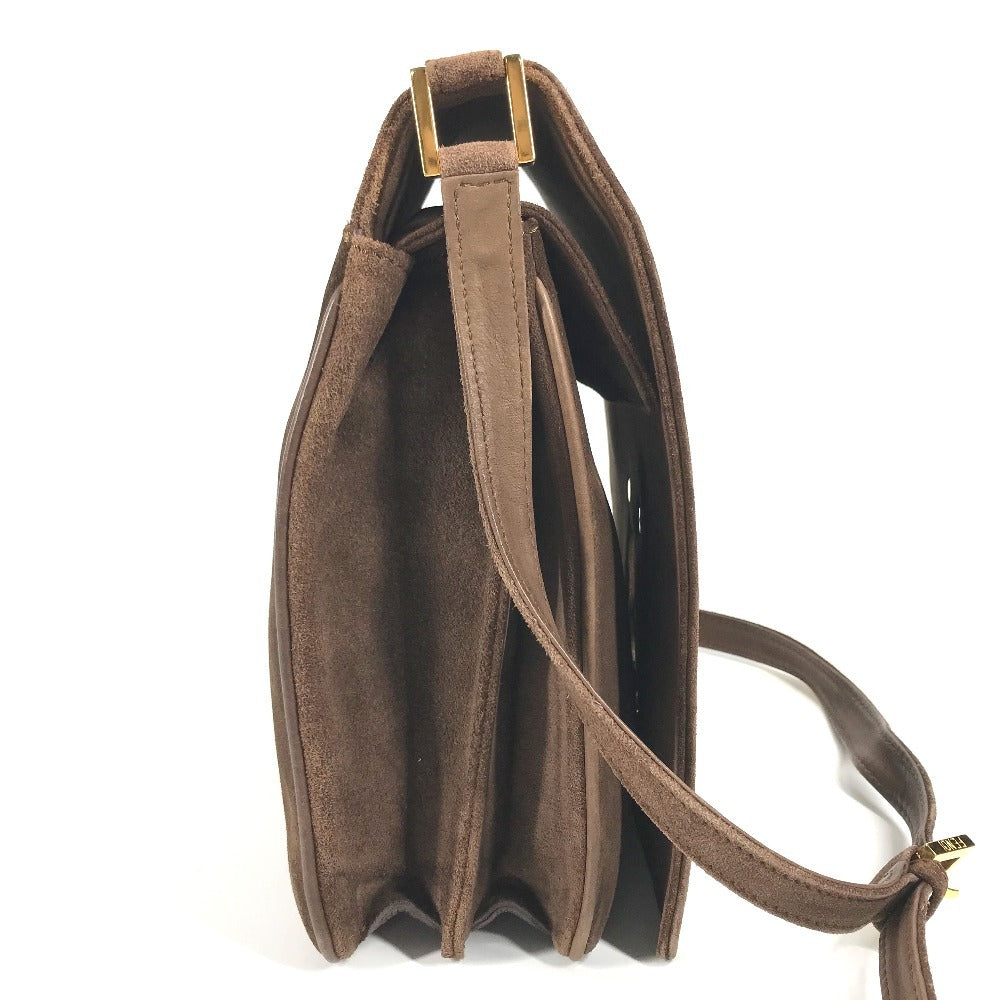 FENDI ヴィンテージ FF ロゴ カバン 斜め掛け フラップ ショルダーバッグ スエード ユニセックス ブラウン