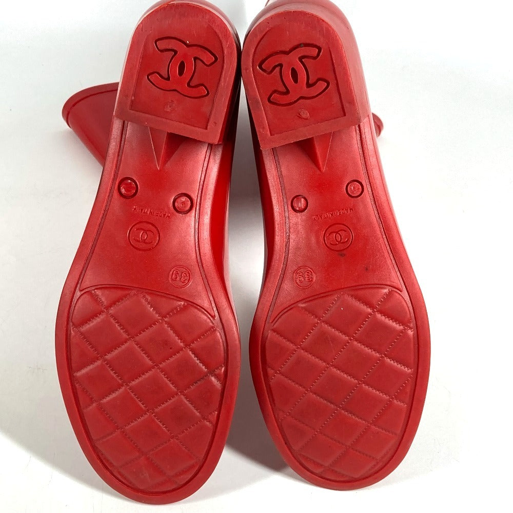 CHANEL カメリア CC ココマーク ロゴ レインブーツ 長靴 ロング 雨 靴 シューズ レインシューズ ラバー レディース レッド