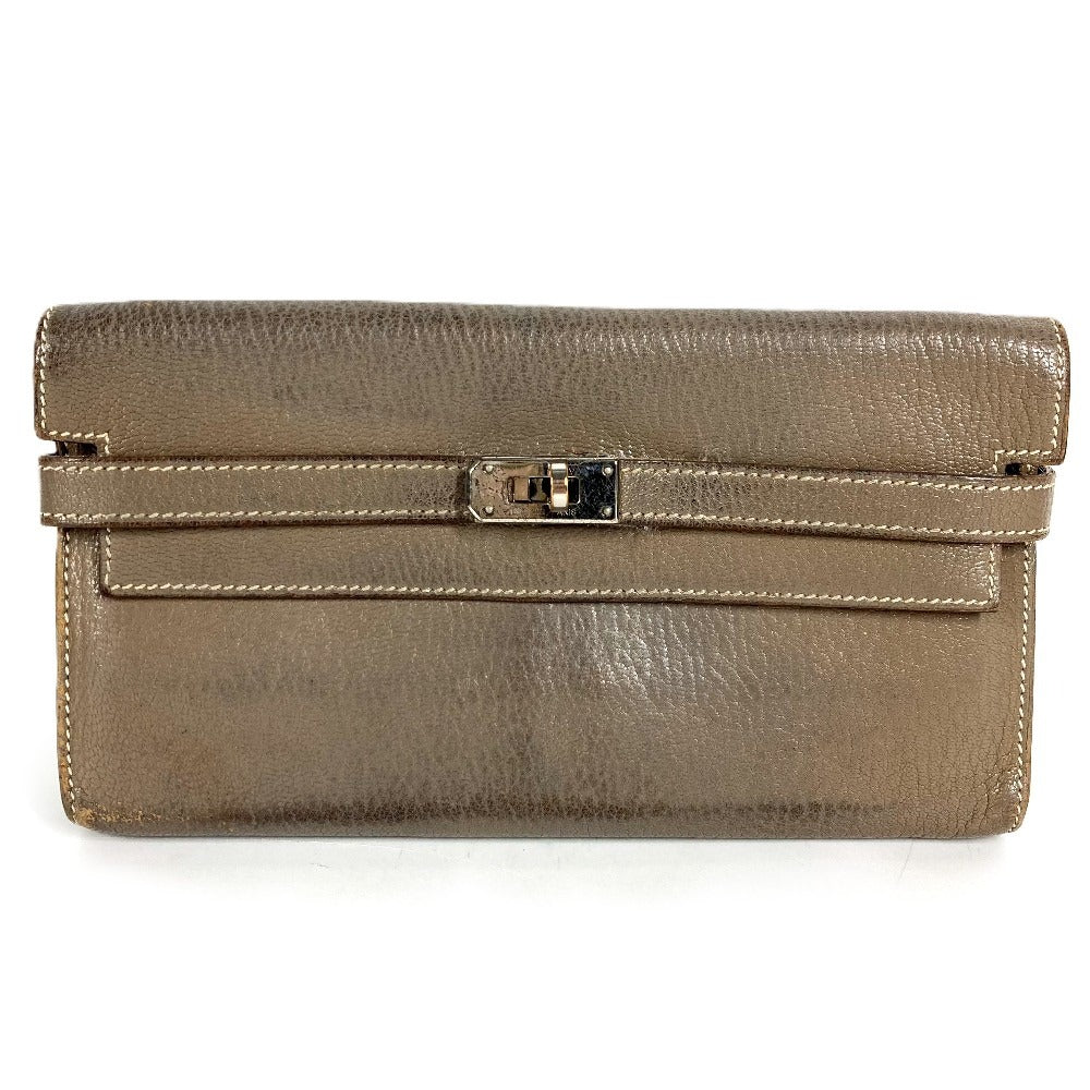 HERMES Wallet Wallet Long Wallet Flap Long Wallet Chevre Etoupe gray/SilverHardware Used
