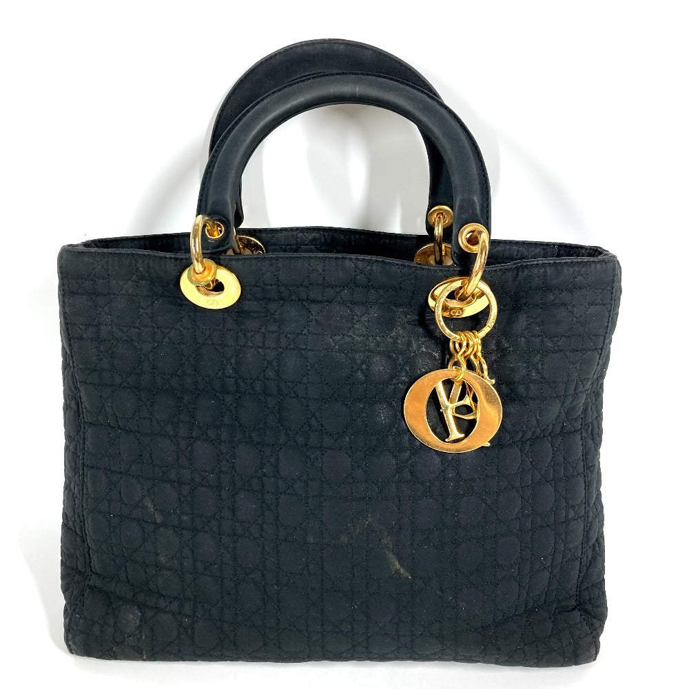 Dior Lady CHRISTIAN DIOR Lady Dior Cannage Bag Tote Bag Hand Bag Nylon canvas Black Used