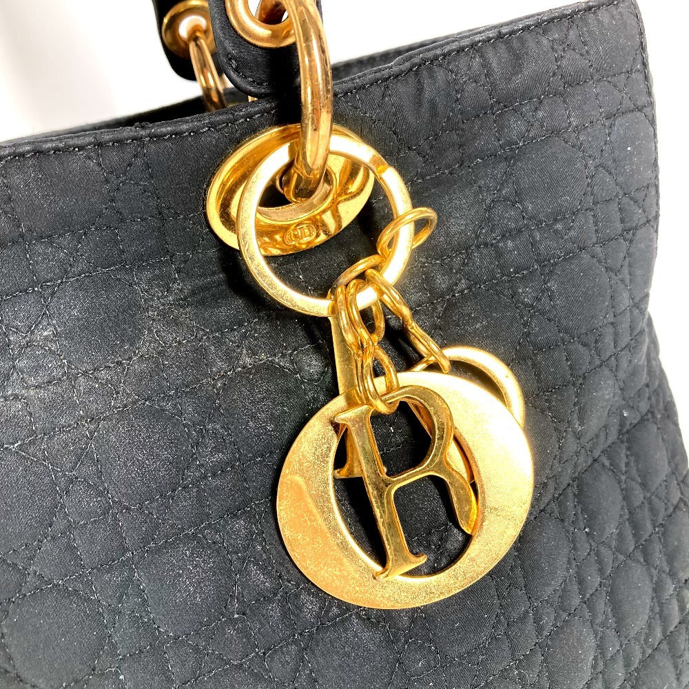 Dior Lady CHRISTIAN DIOR Lady Dior Cannage Bag Tote Bag Hand Bag Nylon canvas Black Used
