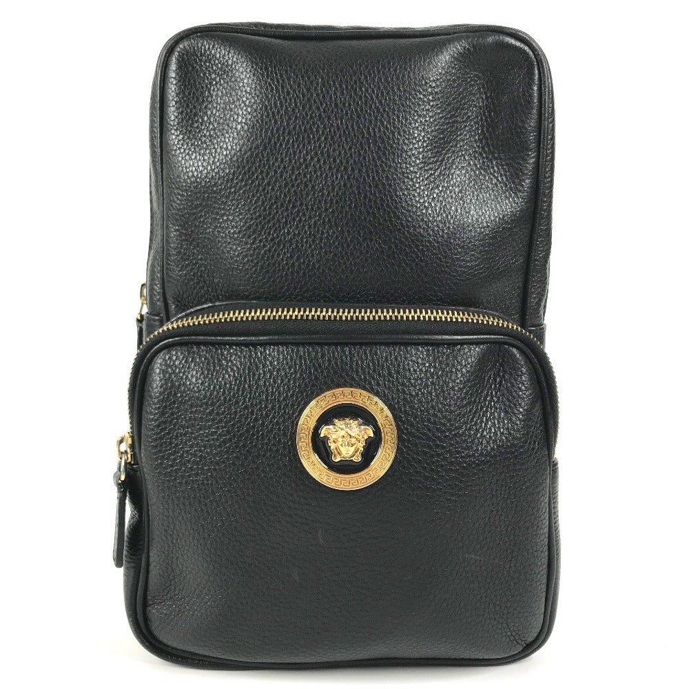 VERSACE medusa logo Belt Bag Cross Shoulder Bag body bag Leather Black/Gold Used