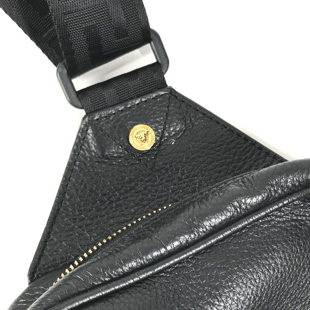 VERSACE medusa logo Belt Bag Cross Shoulder Bag body bag Leather Black/Gold Used