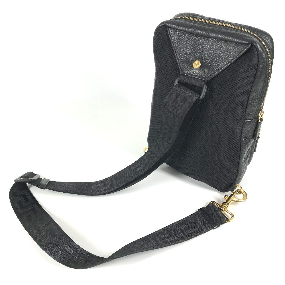 VERSACE medusa logo Belt Bag Cross Shoulder Bag body bag Leather Black/Gold Used