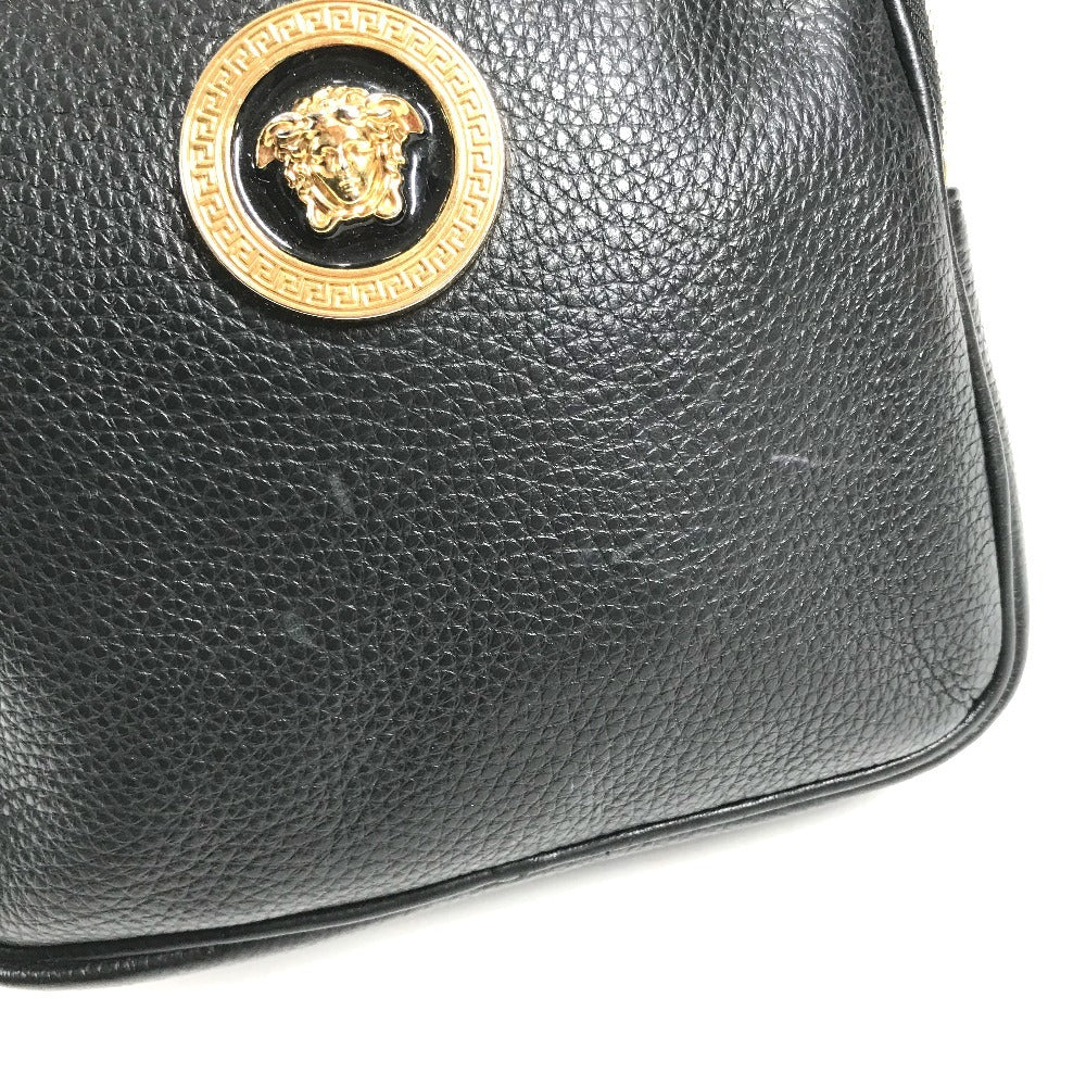 VERSACE medusa logo Belt Bag Cross Shoulder Bag body bag Leather Black/Gold Used