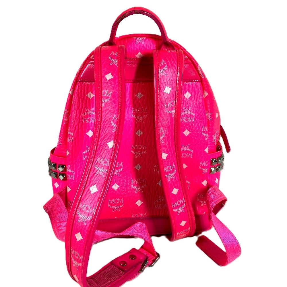 MCM All-over logo Visetos studs bag backpack Backpack Leather pink Used