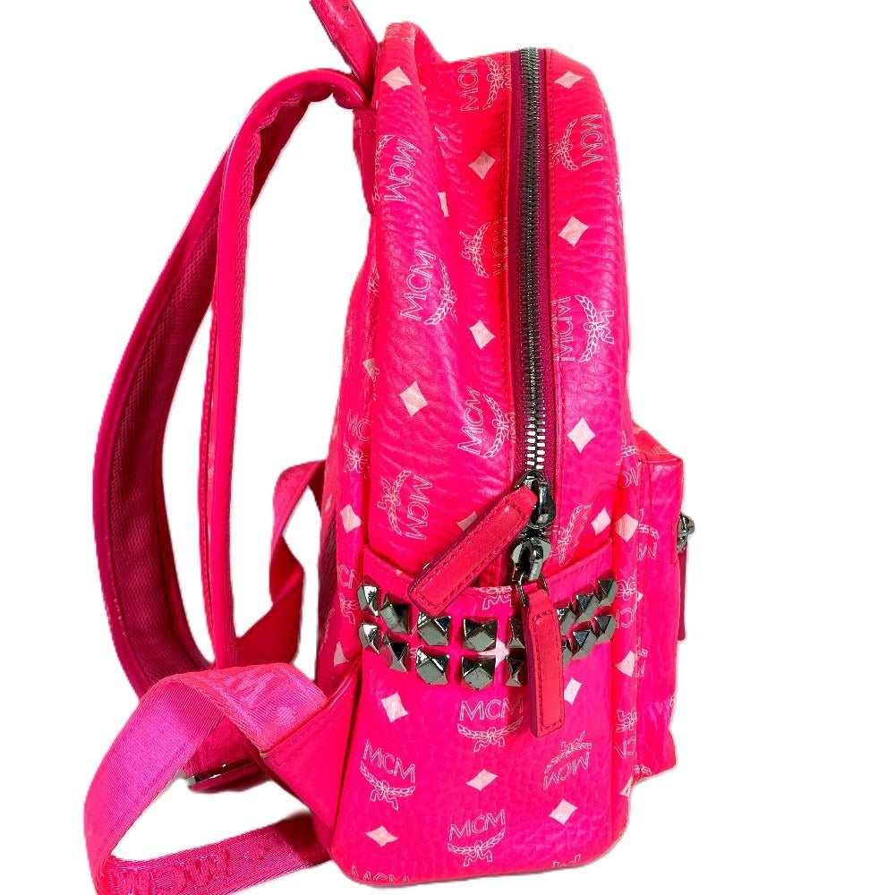 MCM All-over logo Visetos studs bag backpack Backpack Leather pink Used