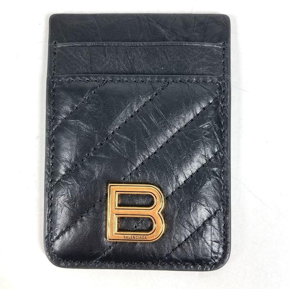 BALENCIAGA 782132 Crush Magnetic Card Holder Business card holder, pass case, magsafe Card Case Leather Black Used