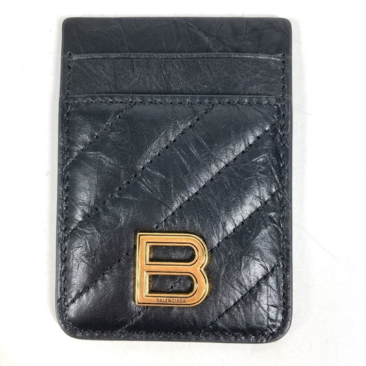 BALENCIAGA 782132 Crush Magnetic Card Holder Business card holder, pass case, magsafe Card Case Leather Black Used